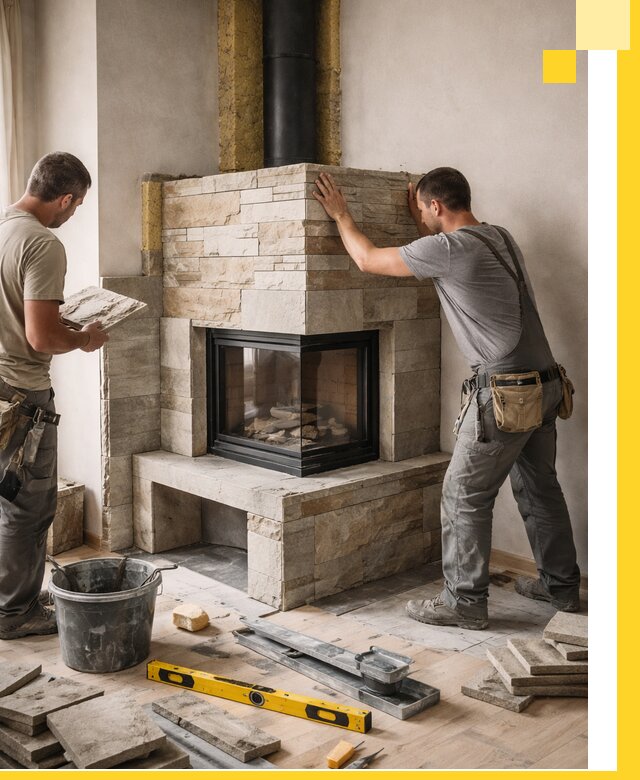 Угловые камины под ключ проект, монтаж и отделка в Павловском Посаде