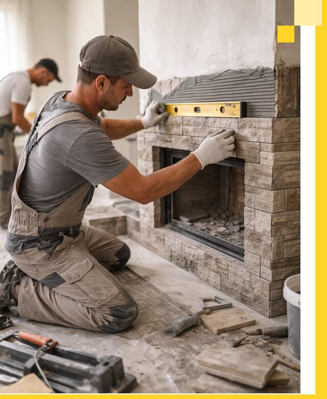 Облицовка каминов в Павловском Посаде, монтаж и отделка натуральным камнем