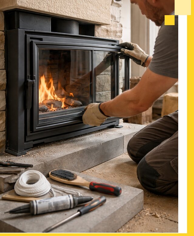 Производство, монтаж и доставка каминов со стеклом в Павловском Посаде