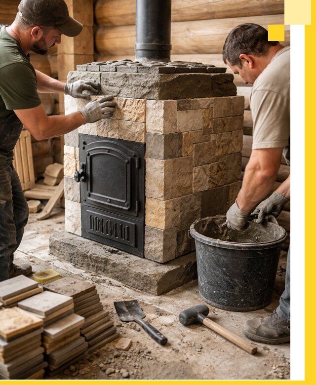 Облицовка банной печи под ключ в Павловском Посаде: камень и плитка