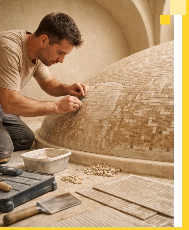 Профессиональная укладка мозаики для хамама под ключ в Павловском Посаде